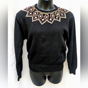 Vintage Lindsey Blake black Large crew neck sweater with bead embroidery